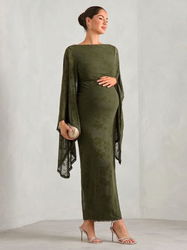 SHEIN MaterniChic Maternity Women Elegant  Slim Fit Long Dress For Spring