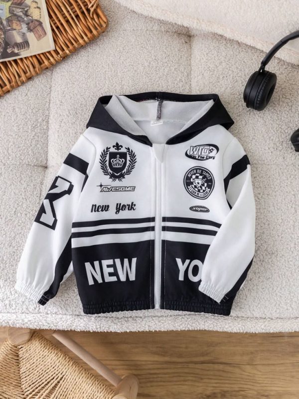 SHEIN Casual Sports Streetwear Hoodie With Letter & Racing Car Element Print For Baby Boys And Girls