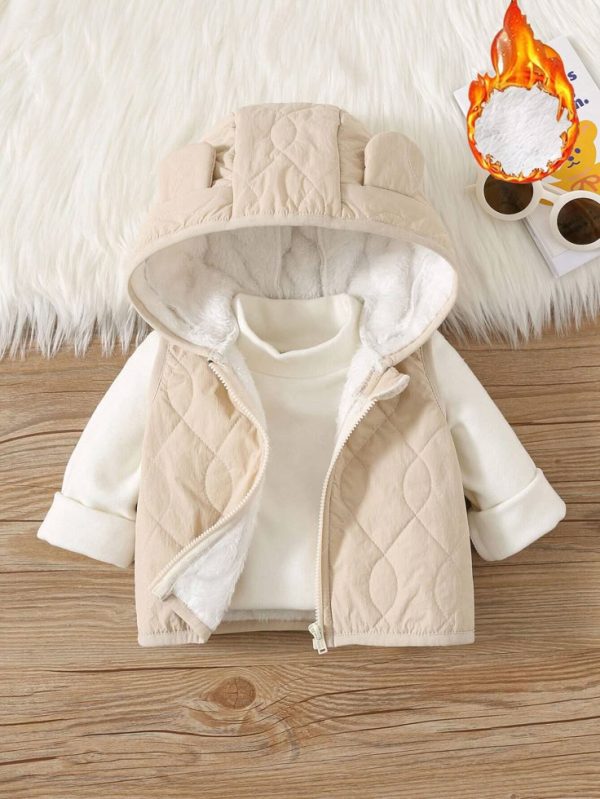 SHEIN Baby BoysCute 3D Ear Design All-Match Padded Vest Jacket For Autumn And Winter Casual Wear