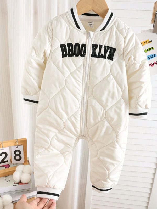 SHEIN Newborn Baby Boy/Girl Casual Cute F Warm Bomber Jacket & Romper Suit