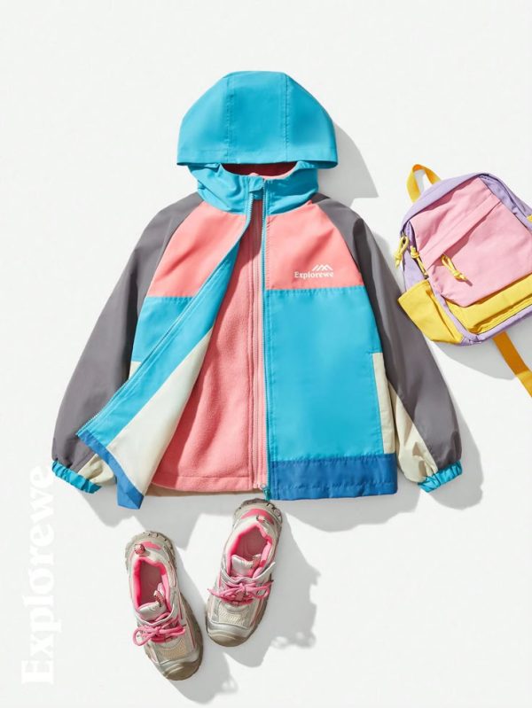 Explorewe 2pcs Tween Girls Zip-Up High Collar Fleece Jacket + Zip-Up Sherpa Jacket Outfits