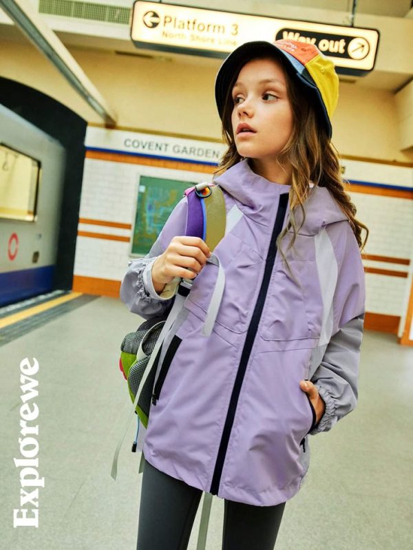 Explorewe Tween Girl Outdoor Casual Sporty Patchwork Hooded Windbreaker Jacket