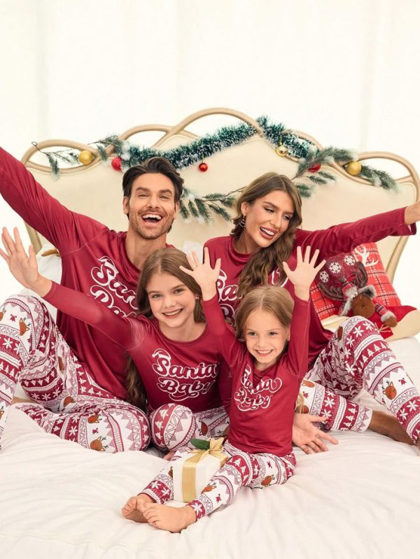 Merry Christmas Toddler Girls Snug Fit Print Christmas Element Long Sleeve Pants Pajamas Homewear
