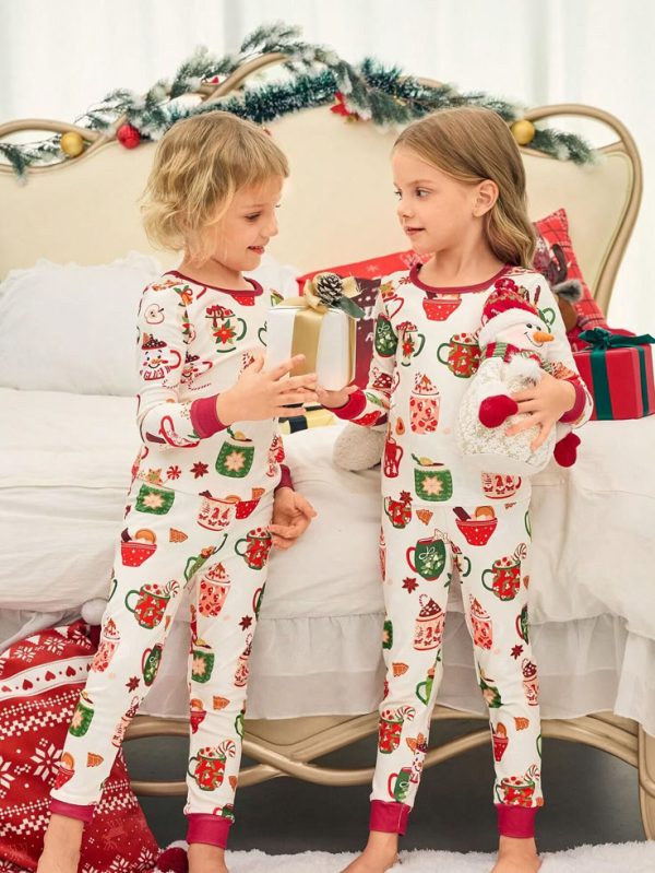 2pcs Boys Christmas Pajama Set - Snug Fit Allover Print Long Sleeve Shirt And Long Pants Homewear