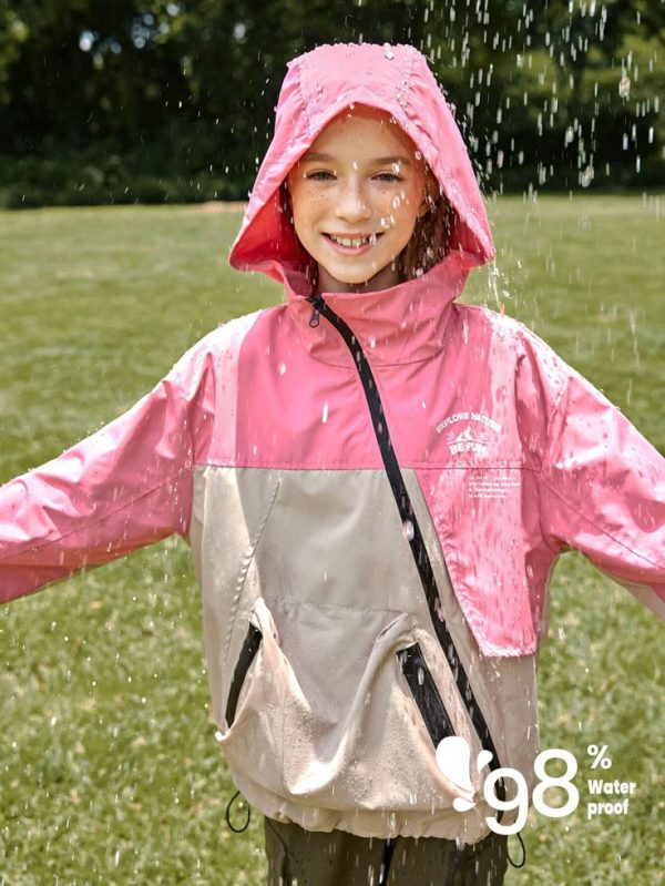 SHEIN Explorewe Girls Hooded Casual Jacket With Kangaroo Pockets, Zip-Up Design