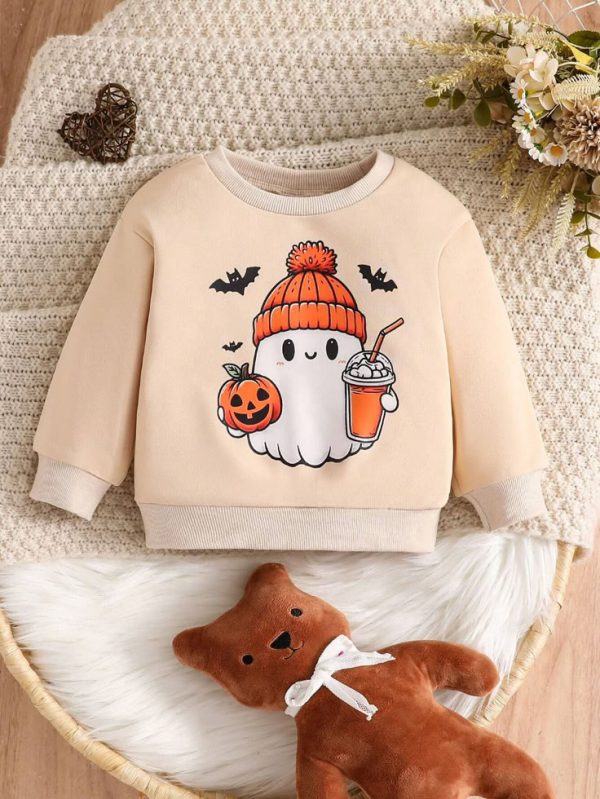 Baby Girl Round Neck Long Sleeve Casual Comfortable Ghost Print Top