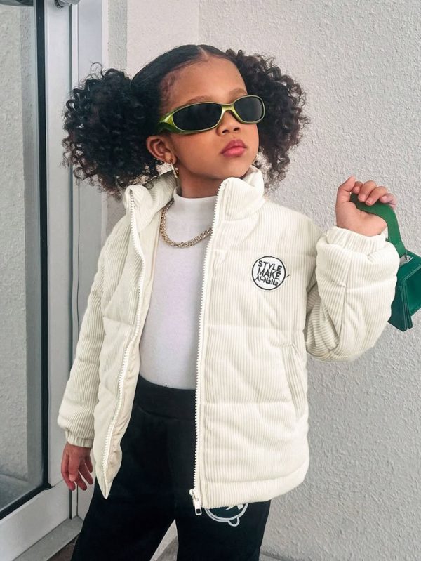 SHEIN Streecool Kids Young Girls Beige Corduroy All-Match Casual Jacket, Autumn/Winter
