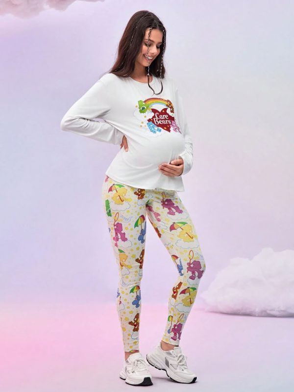 SHEIN X Care Bears Maternity Casual Crew Neck Long Sleeve T-Shirt