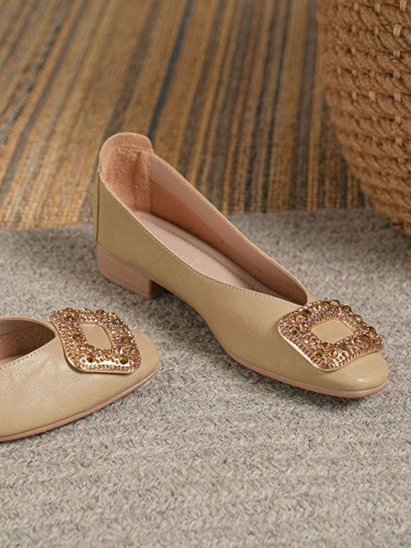 2024 New Pointy Toe Rhinestone Square Buckle Shoes Women,Granny Shoes High Heels