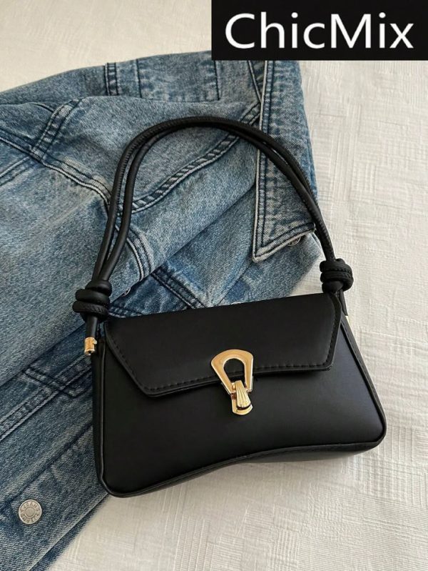 Fashionable Solid Color Hardware Buckle Shoulder Bag, Versatile And Simple Shoulder Bag