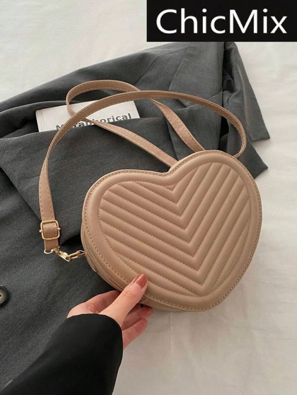 Mini Solid Color V-Shaped Embossed Heart-Shaped Crossbody Bag