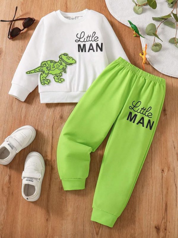 2pcs/Set Young Boy Crew Neck Letter Printed Long Sleeve Casual Outfit