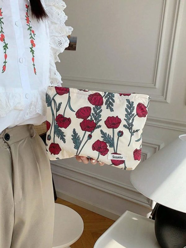 1 Pc Stylish And Minimalist Embroidery With Patterned Portable Women's Makeup Bag