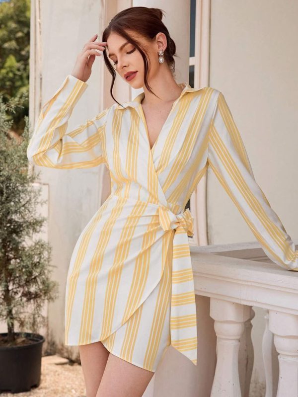 SHEIN Rosie Women's Random Striped Wrap-Style Tie Waist Summer Dress