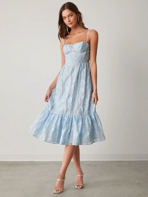 Enchnt Romantic Summer Sexy Elegant Solid Color Cut Flower Cami Sweet Ladies Blue Dress