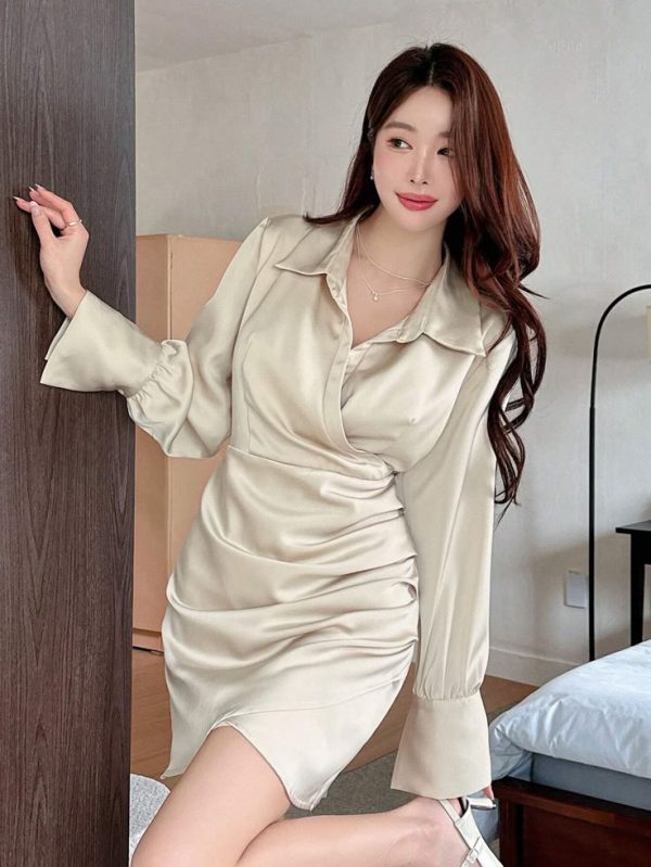 DAZY Women's Solid Shirt Wrap Dress