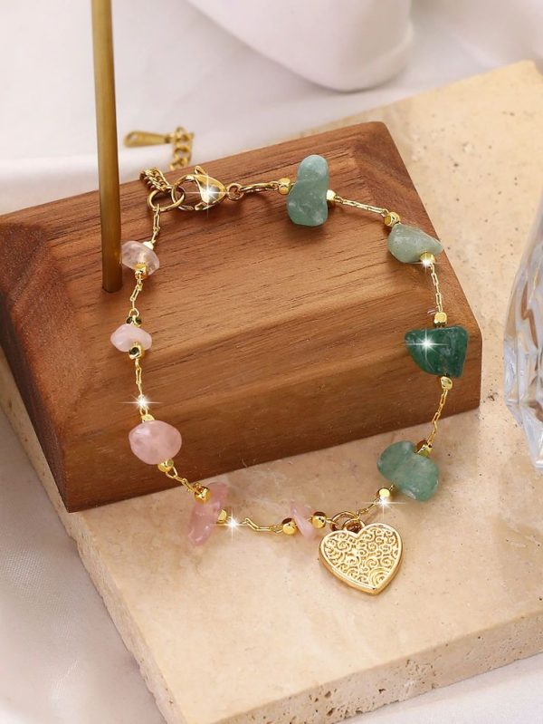 1pc Bohemian Beach Style Fashionable And Versatile Luxury Double-layer Green Irregular Stone