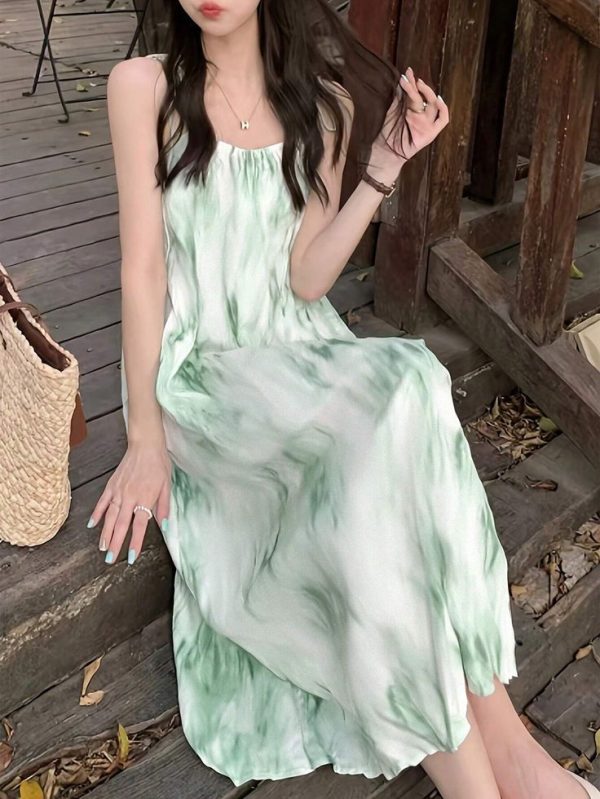 SHEIN Essnce Women Tie-Dye Floral Maxi Slip Dress