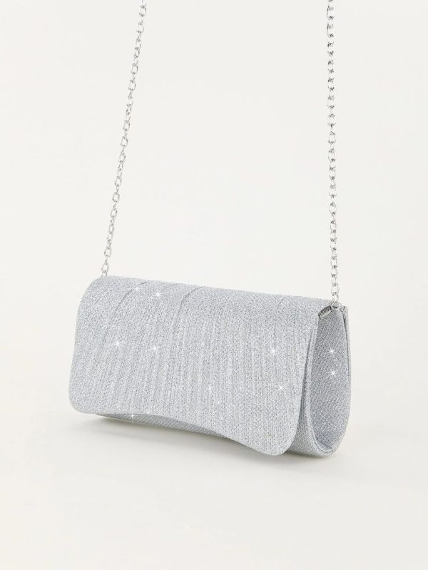 Mini Envelope Bag Glamorous Pleated Detail Flap Chain Glitter, Perfect Bride Purse For Wedding