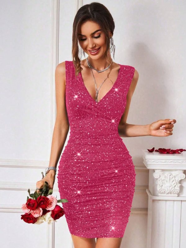 SHEIN BAE Women Sleeveless Fashionable Sequined Summer Dress