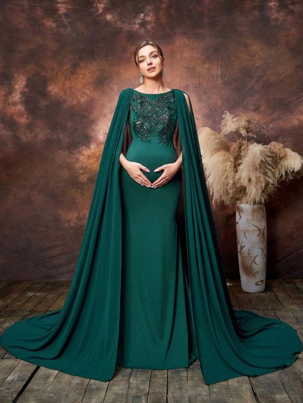 Maternity Chiffon Cape Sleeve Photoshoot Prom Dress
