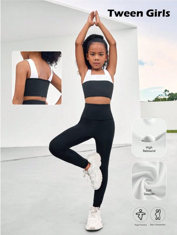 Black & White Sports Set For Teenage Girls, Yoga Stretchy, Breathable, Moisture Wicking