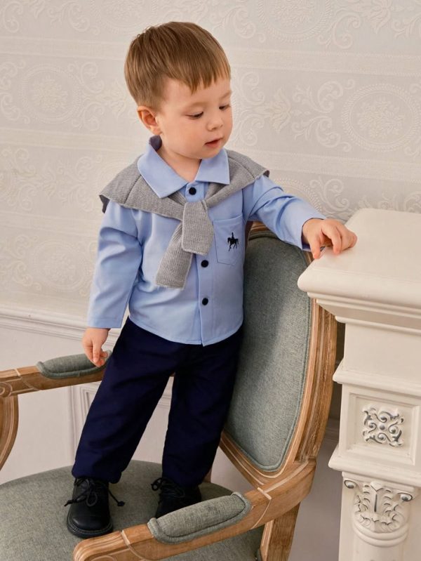 Souflis Baby Boy Casual Open-Front Long Sleeve Shirt And Trousers Set