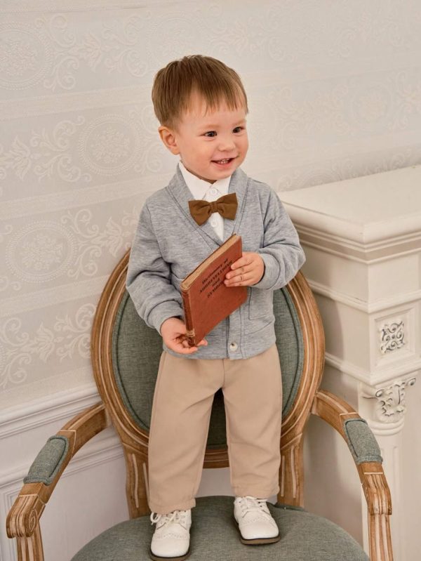 Souflis 2pcs Baby Boy Casual V-Neck Zigzag Top Jacket And Relaxed Pants Set