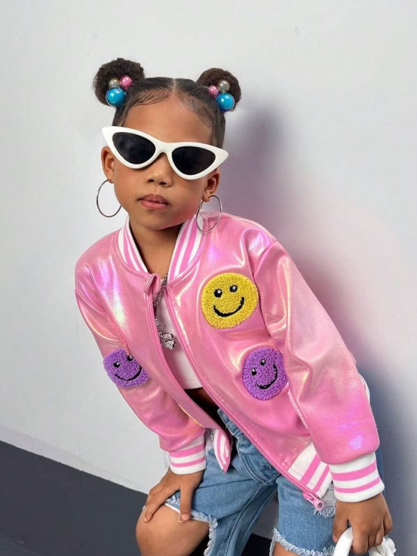 SHEIN Streecool Kids Young Girl Vacation Vibrant Baseball Jacket