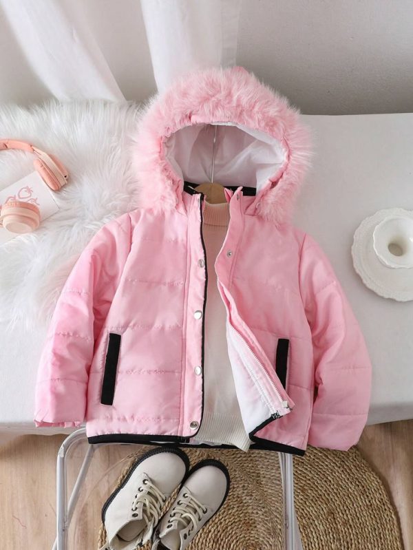 SHEIN Casual Solid Color Padded Coat For Little Young Girl