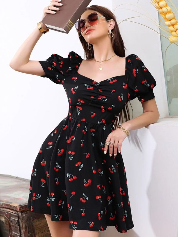 SHEIN MOD Allover Cherry Sweetheart Neck Dress