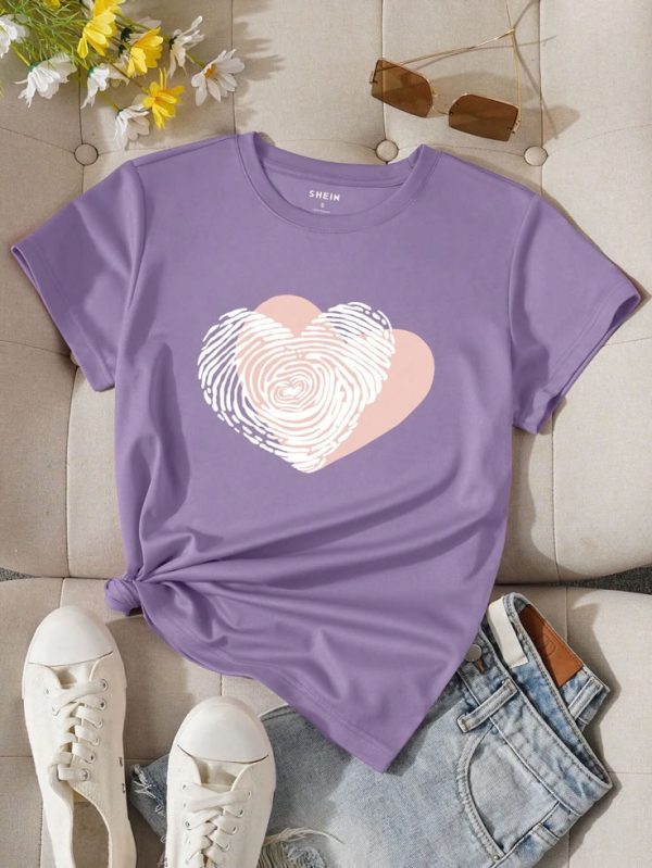 SHEIN EZwear Women's Heart Printed T-Shirt