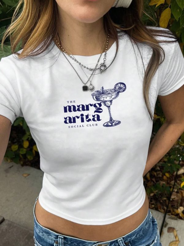 SHEIN EZwear Women Y2K Cocktail Martini Cropped T-Shirt For Summer