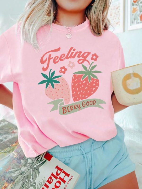 SHEIN LUNE Plus Size Round Neck Cartoon And Letter Printed Short Sleeve T-Shirt For Summer