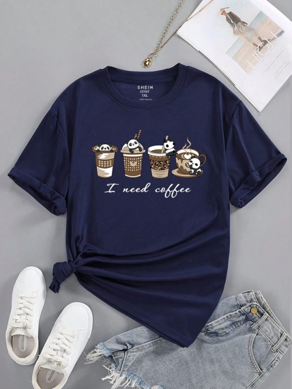 SHEIN EZwear Plus Coffee And Slogan Graphic Tee
