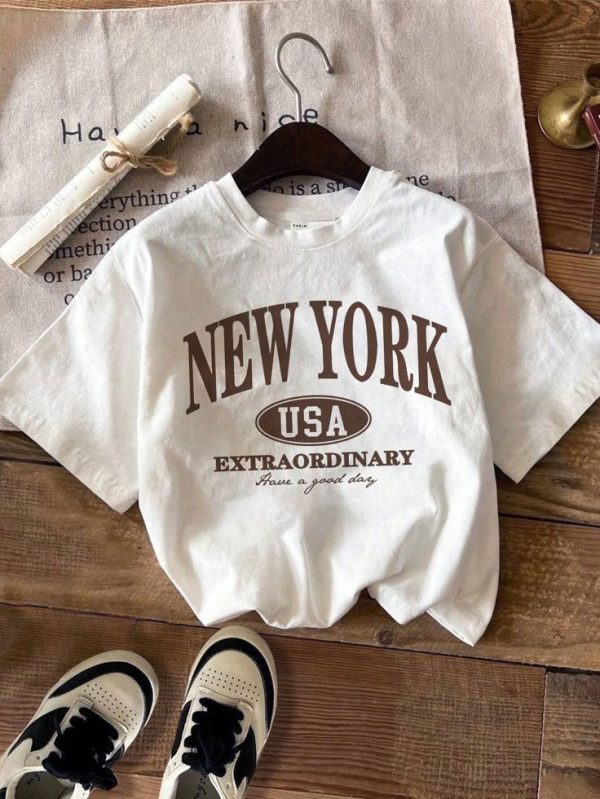 SHEIN EZwear Oversized Round Neck Short Sleeve Women T-Shirt, Leisure And Minimalist Design