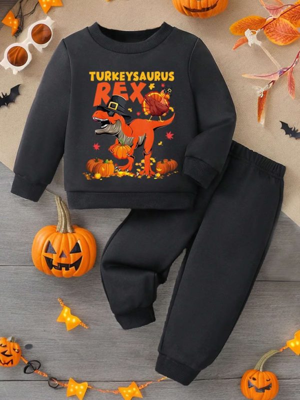 Comfortable Young Boys' Solid Color Crew Neck Long Sleeve Sweatshirt And Pants Set