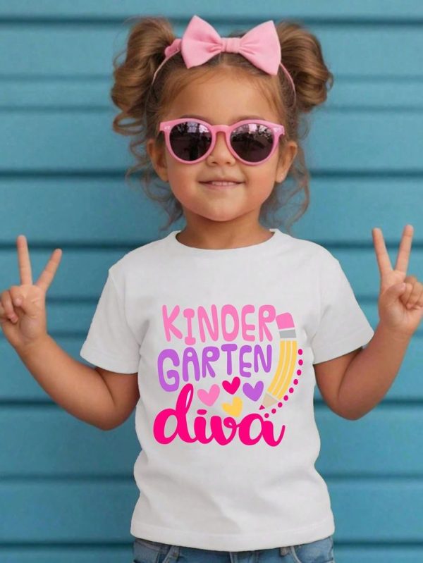 Girls Colorful Slogan Print Crew Neck Short Sleeve T-Shirt