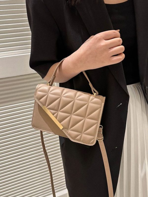 Lightweight,Business Casual Mini Square Bag Quilted Irregular Flap PU For Teen Girls