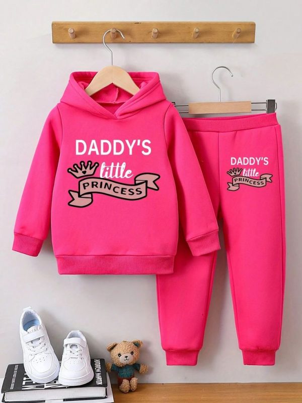 Toddler Girls' Fashionable English Slogan Hooded Sweatshirt Set