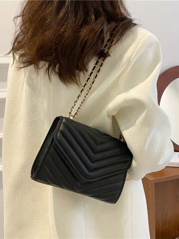 Lightweight,Business Casual Mini Chevron Chain Flap Square Bag For Teen Girls Women College Students