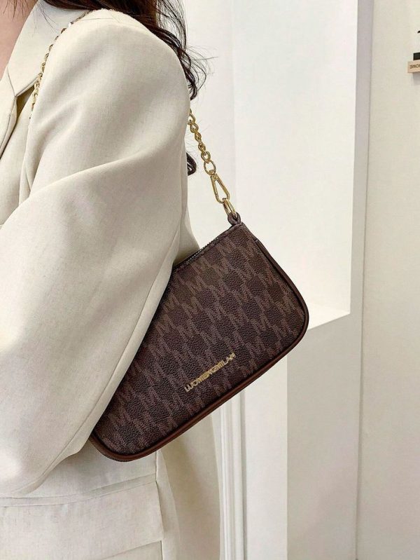 Lightweight,Business Casual Letter Graphic Bag Zipper Chain Elegant PU For Teen Girls