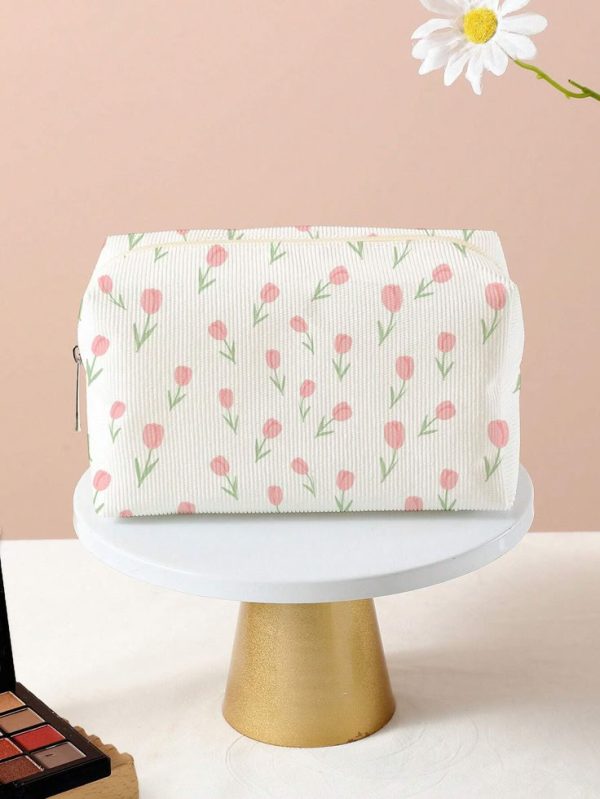 Tulip All Over Printed Octagonal Flannel Cosmetic Bag