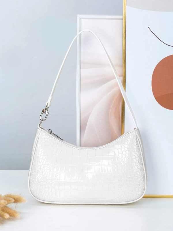 Fashion Crocodile Print Shoulder Bag Trendy PU Underarm Bag Women's Casual Handbag Purse Waterproof