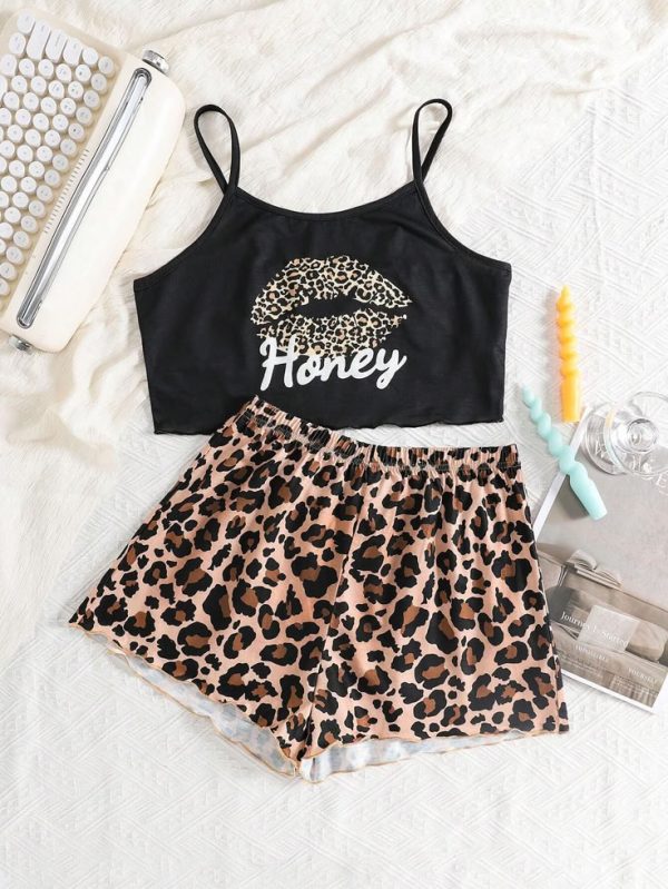 SHEIN 2pcs Teen Girls' Leopard Print Camisole & Shorts Sleepwear Set, Casual & Comfy Loungewear