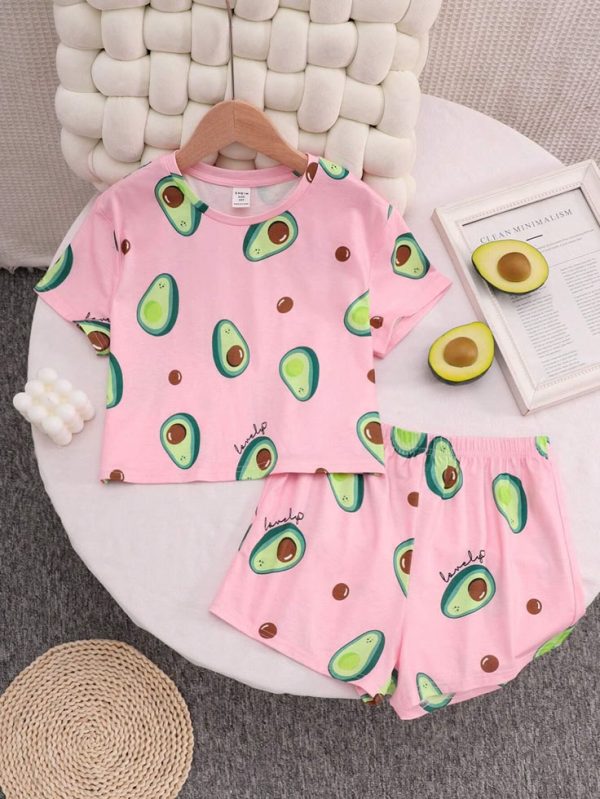 SHEIN Tween Girl Summer Casual Avocado Pattern
