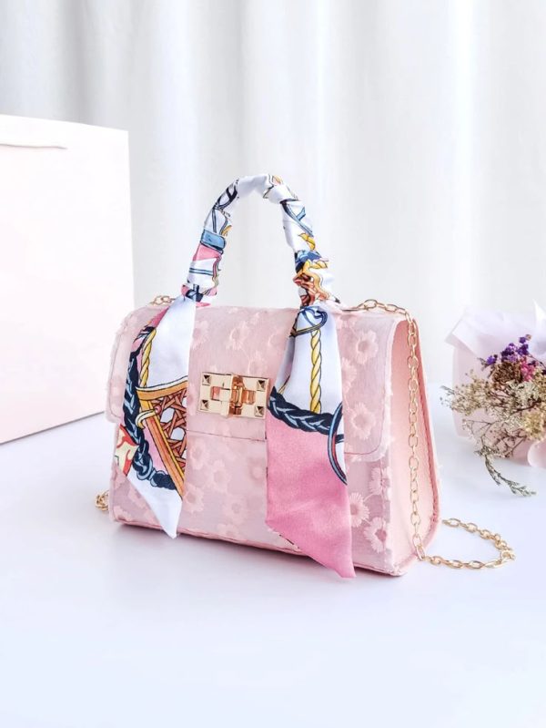 Bow Decor Mini Skinny Scarf Decor Floral Embroidered Chain Bag