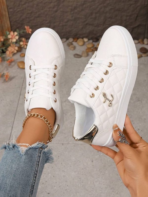 Women Autumn Lace-Up Sneakers, Fashionable, Versatile, Comfortable And Soft White Shoes