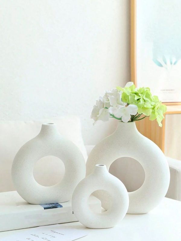 1pc White Plastic Circular Flower Vase Decoration