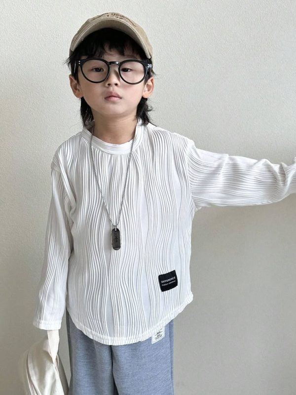 SHEIN Genkimix Kids Young Boy Long Sleeve Crew Neck T-Shirt With English Lettering